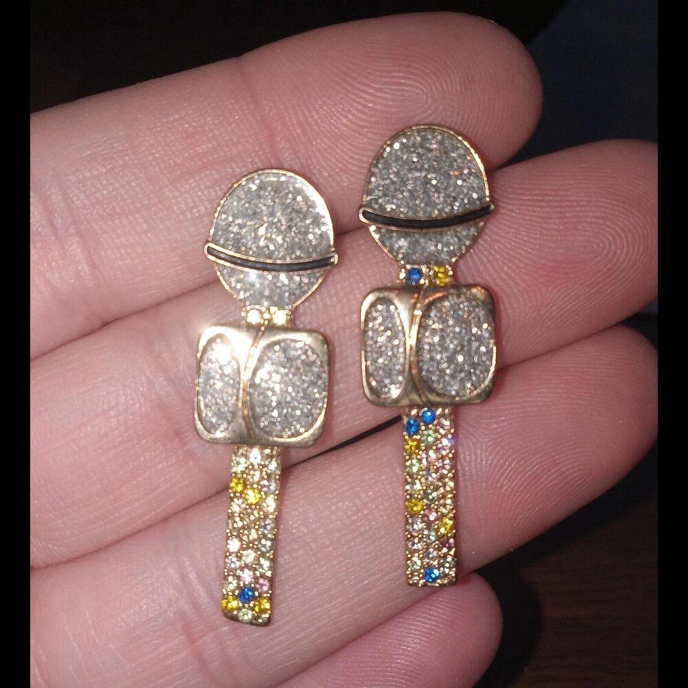 SUGARFIX by BaubleBar Drop the Mic Sparkly Gold Tone Microphone Stud Earrings